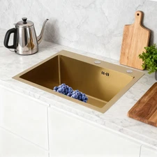 304 Stainless Steel Kitchen Sink, 55*45*22cm Single Bowl Sink Gold Multi Sink