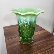 Vintage Large MOSSER Opalescent Green Glass Grape Spooner VASE