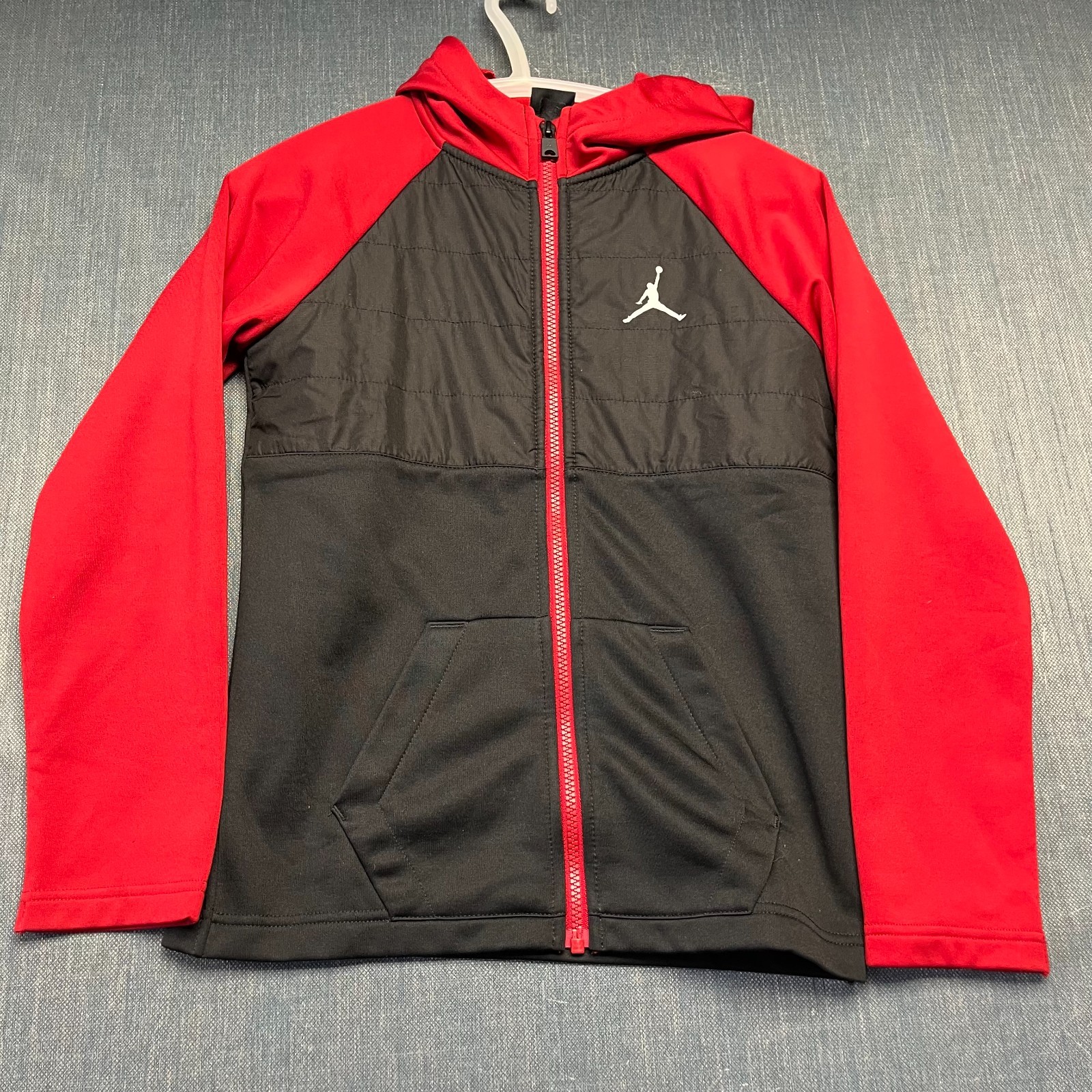Jordan Boys Hoodie Size M10-12Y Black Red Jumpman Hybrid Full Zip Pockets Jacket