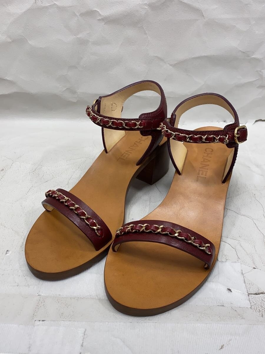 CHANEL Bordeaux Leather Chunky Heel Sandals EU 38.5 G29040X08100 Pre-Owned