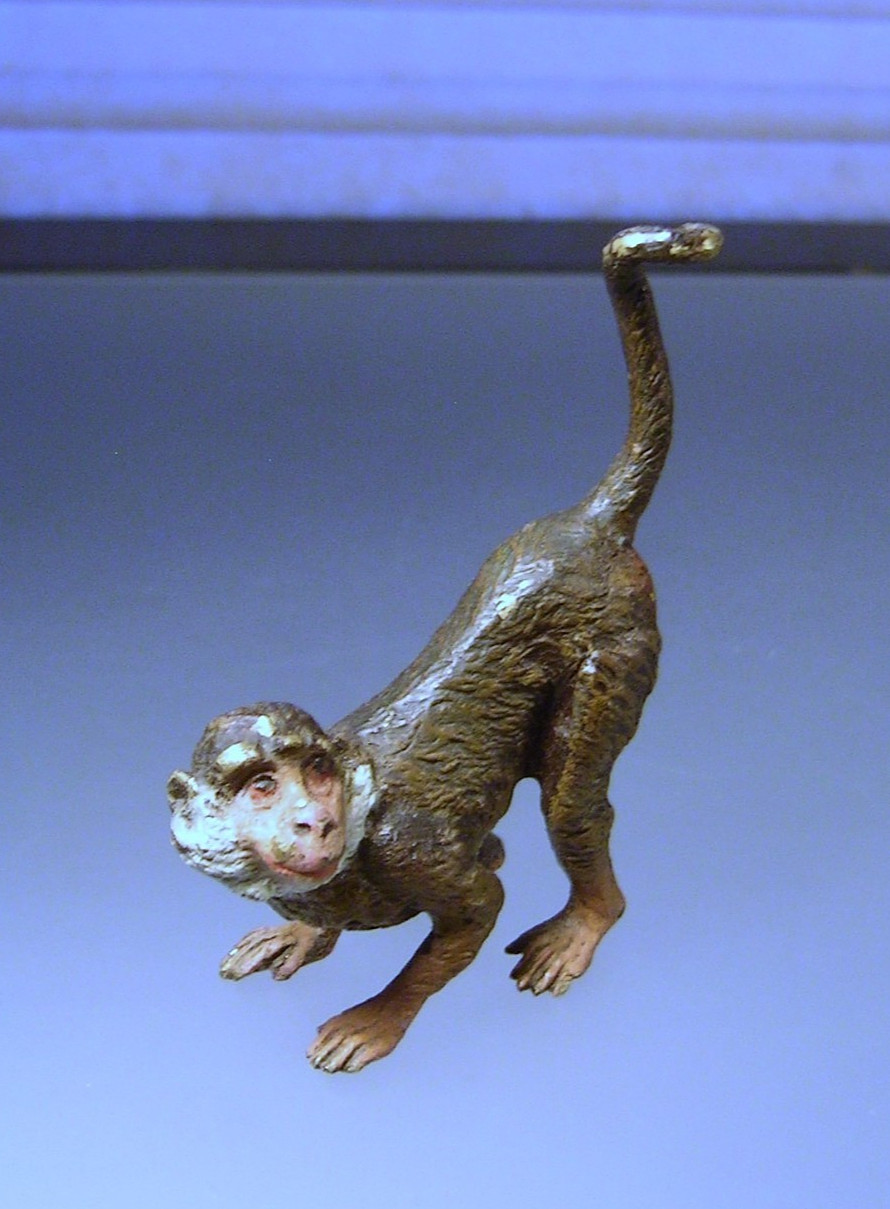 Antique Franz Bergman Miniature Painted Austrian Bronze Sculpture Monkey