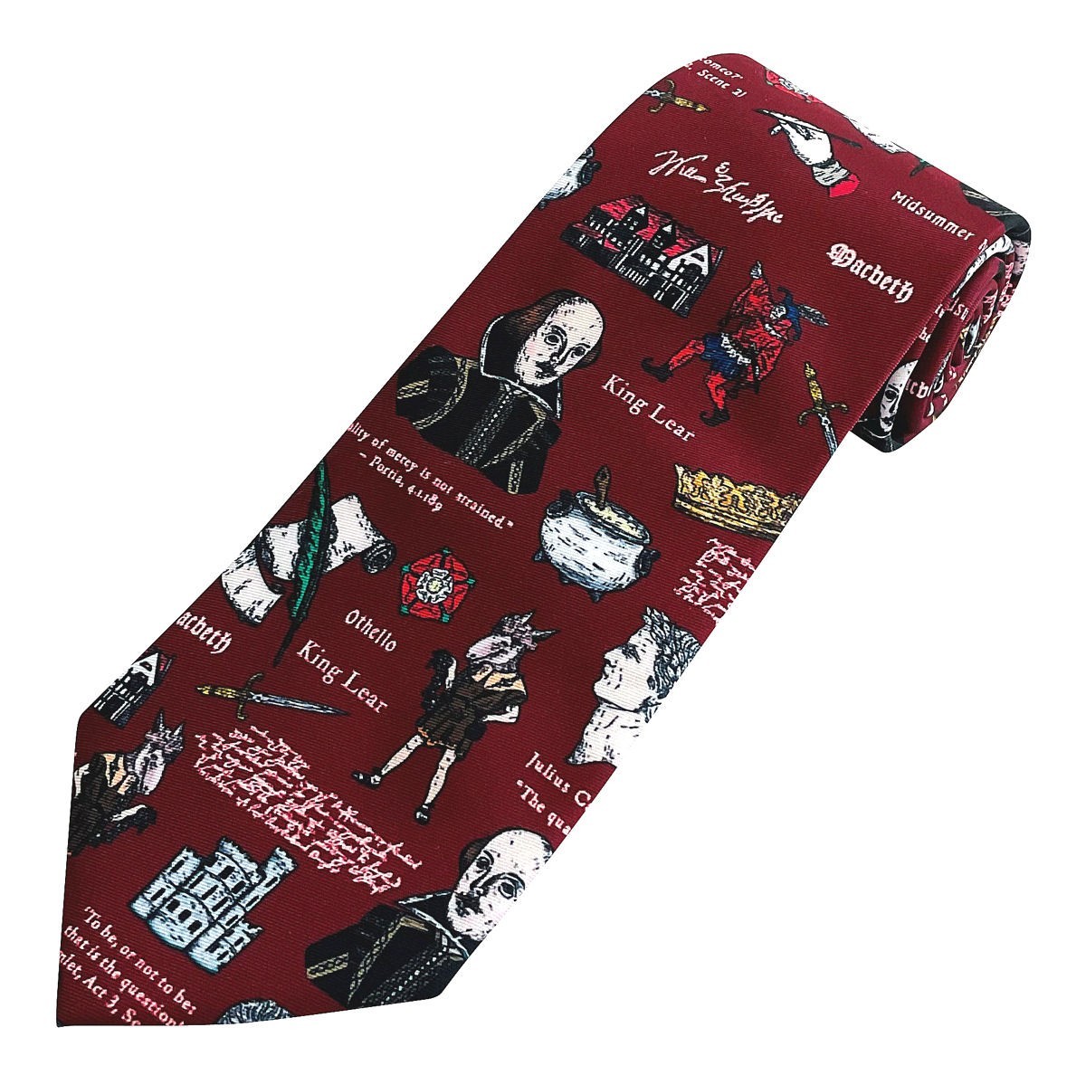 THE TIE STUDIO - Shakespeare theme on Burgundy Men's Novelty Tie