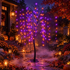 7 FT Halloween Lighted Willow Tree 256 LED Orange and Purple Lights Artificial W