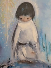 ENDEARING! Everybody's Little Boy by De Grazia BLUE BOY Signed Print FRAMED Vint