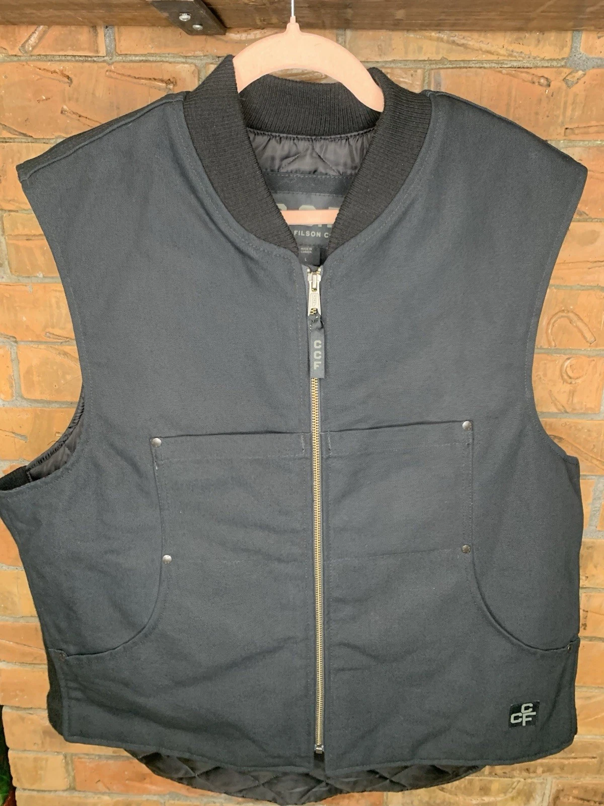 FILSON CCF Work Vest Black Duck Canvas Made in Canada Size Large