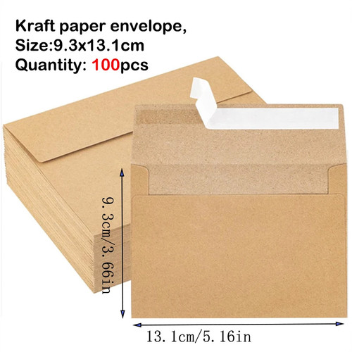 Envelopes Kraft Brown Paper 100pcs 184x134mm Autohesion Postcard Giftbox Package - Picture 7 of 14