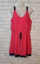 LOFT Pink & Navy Drawstring Waist Tank Dress