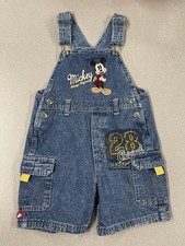 RARE Y2K Original Mickey Mouse Embroider Denim Shortalls SZ 3T Embroidered Logo