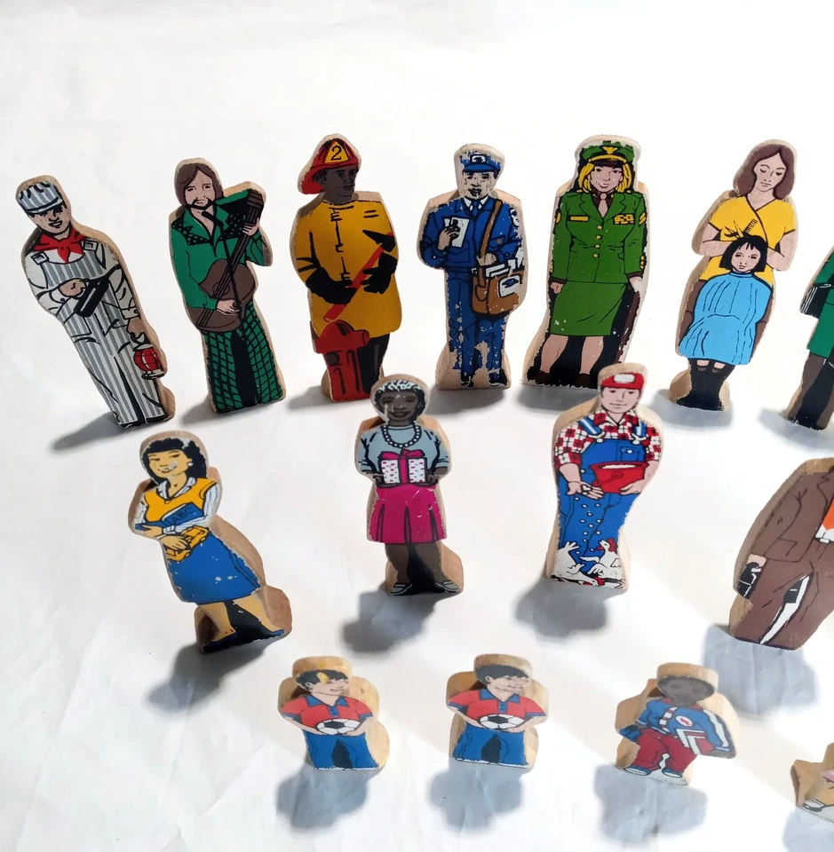 Vintage Guidecraft 18 Cuñas Madera Personas en Ocupaciones y Niños Foto 3 de 4