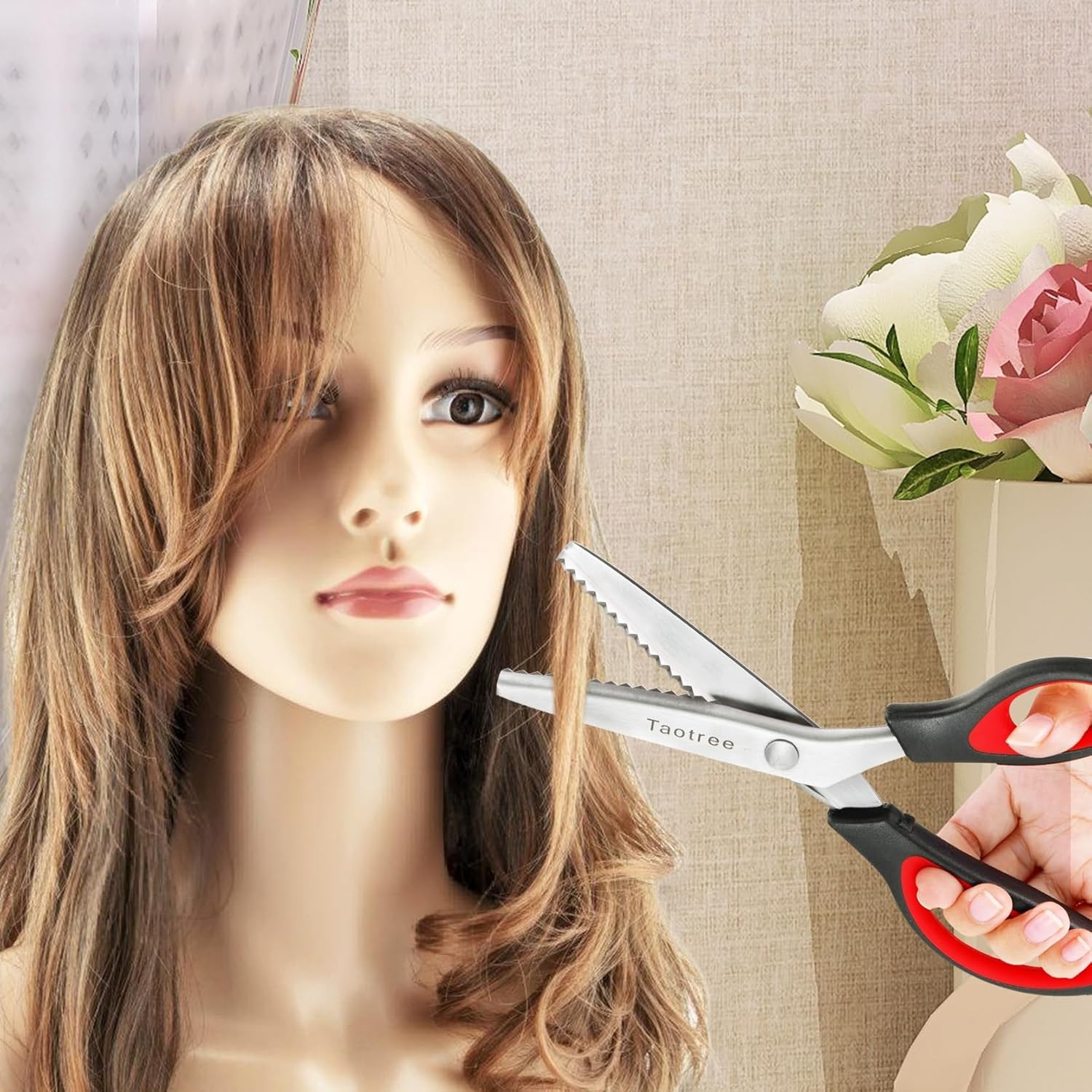 Pinking Shears for Fabric Cutting, Taotree 9.5" Sewing 9.5 in, Red Black 