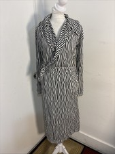 NWT Zara Woman Black / White Striped Wrap Knit Dress w Sexy Cut out Waist New
