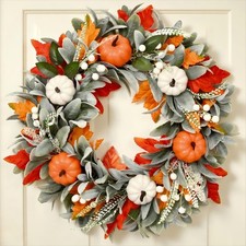 22 Inch Fall Wreath Welcome Sign Thanksgiving Decor for Front Door Corridor