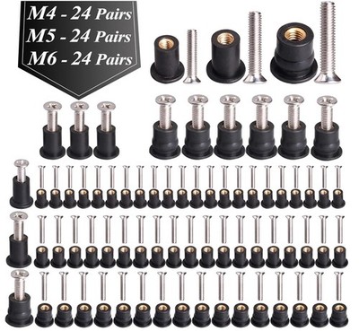High Strength Rubber Well Nuts M4 M5 M6 - 72 Pairs with Durable Stainless Screws