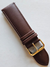 24mm - Brown Classic Style Leather Watch Band - Gold Buckle / Pins Included