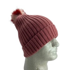 Zara Accessories Pom Pom Ribbed Knit Beanie Hat Cap Women One Size Pink Purple