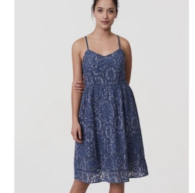 LOFT Blue Lace Fit and Flare Dress Size 6 | eBay