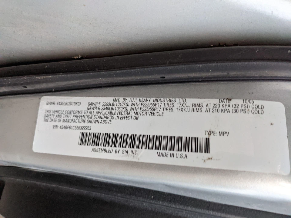 Transmisión manual SUBARU LEGACY OUTBACK WAGON 2006 150 K no turbo *recogida* Foto 3 de 4