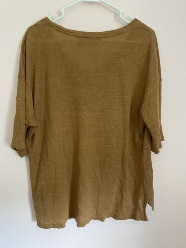 Tahari Large Women's Solid Brown Linen Top Blouse Shirt High Low Langenlook - Picture 1 of 1