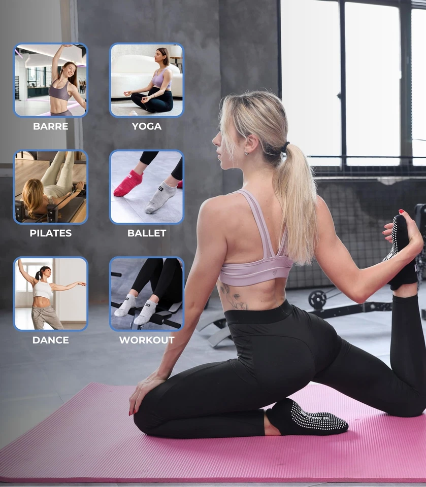 Calcetines Antideslizantes Barra de Yoga Pilates Hospital Maternidad Calcetín con Empuñaduras para Mujer M... Foto 4 de 4