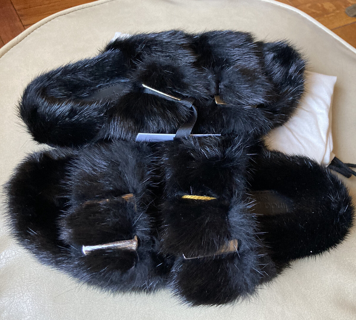 NEW Linda Richards Black Mink Slides Sandal With Buckles Sz 35 Fits 6-6.5 |  eBay