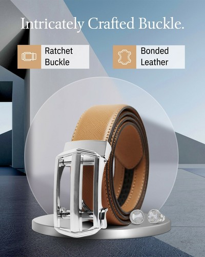 Cinturón de cuero adherido cinturones de vestir de trinquete para hombre con hebilla automática ajustable - Imagen 8 de 24