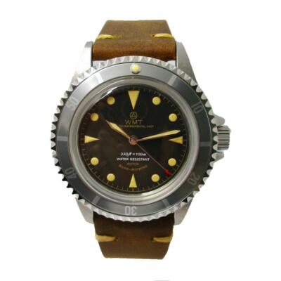 Royal Marine Vintage W.MT Orologio Unisex Automatico – Acciaio 316L, Quadrante Nero, Cinturino In Pelle Marrone, 39.5mm