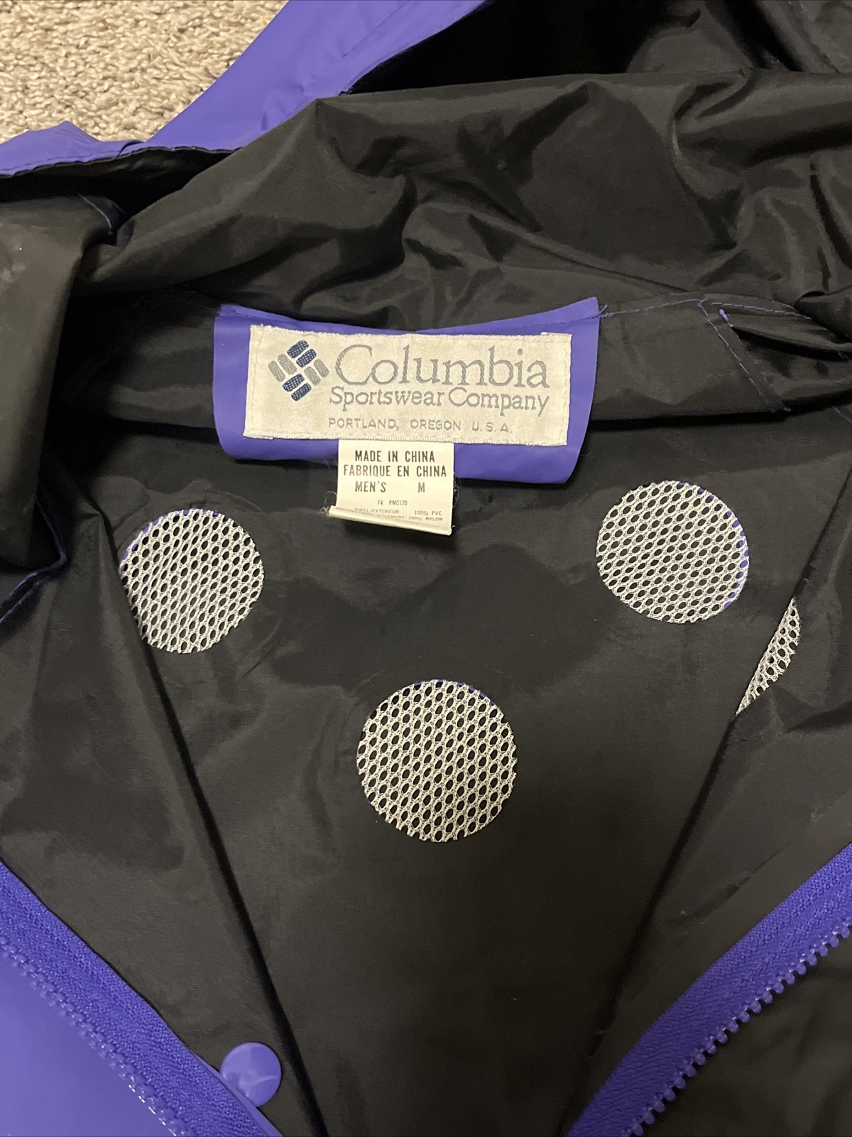 Columbia Sportswear Co Purple PVC rain suit hooded jacket pants Mens