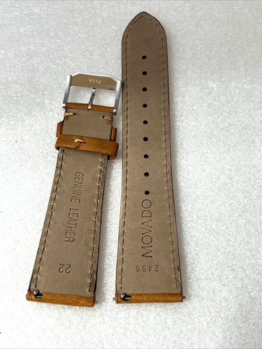 MOVADO Watch Strap 22mm Brown Tan Matte Calf Leather Silver Tone Buckle ORIGINAL - Picture 9 of 14