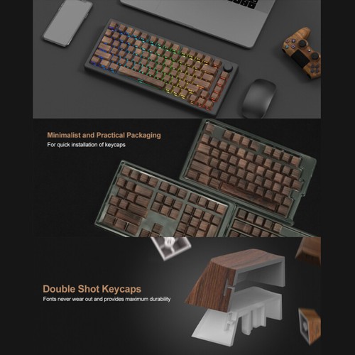 136 Keys Walnut Wood Grain Side Print PBT Keycaps Backlit Dye-Sub Cherry Prof-yj - Afbeelding 5 van 9
