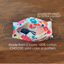 1 Piece Face Mask 100 Cotton 2Layer. Washable CHOOSE COLOR AVAILABLE In PICTURE