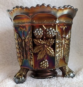 Fenton Carnival Butterfly and Berry Amethyst Spooner 1920c                   (A)