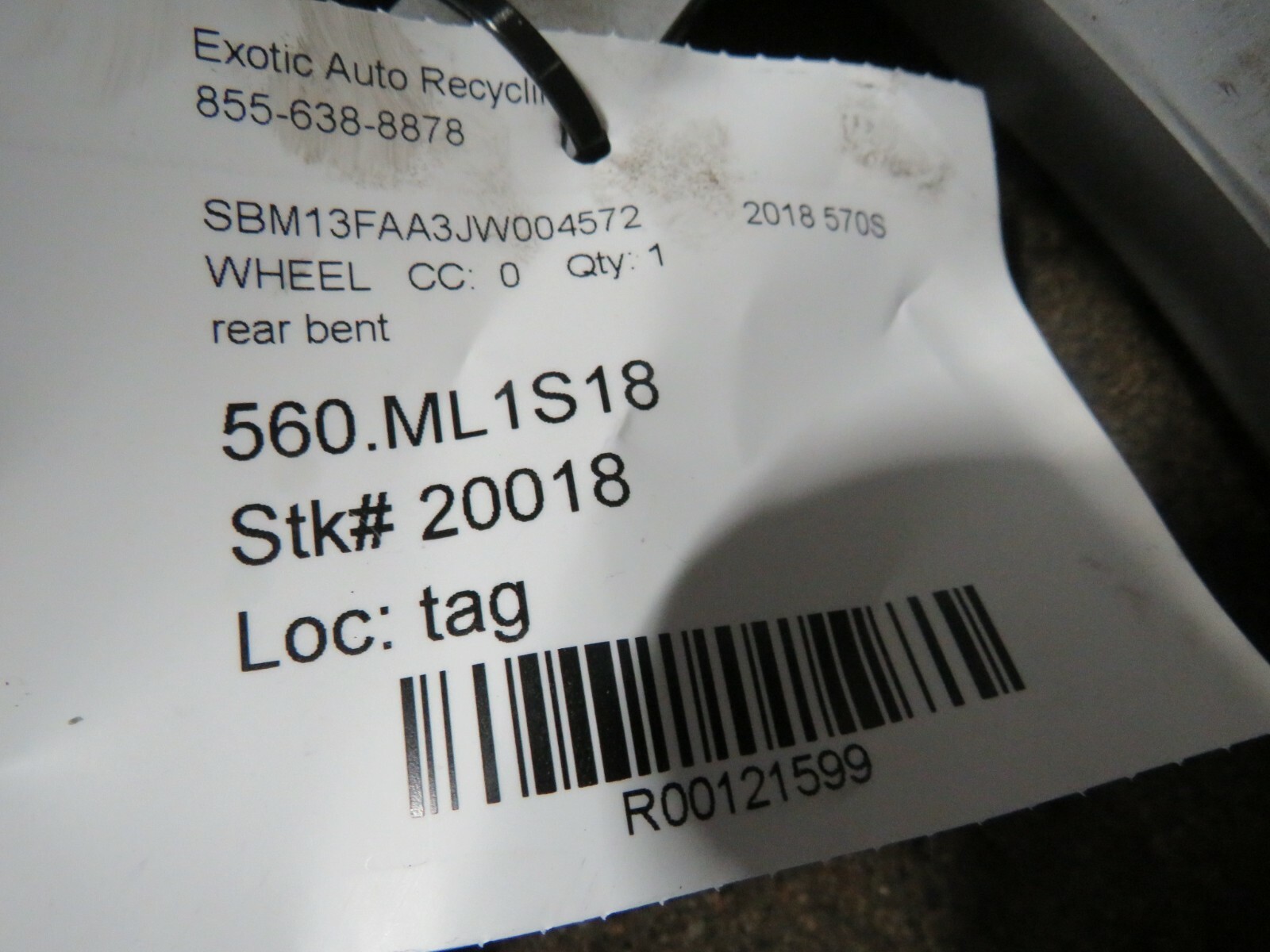 McLaren 570S, Rear Wheel, Used, Damage / Bent