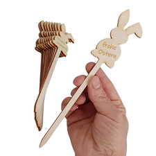 10x Frohe Ostern Holz Pflanzen Blumen Stecker Oster Bunny Hase 23,5cm Dekoration