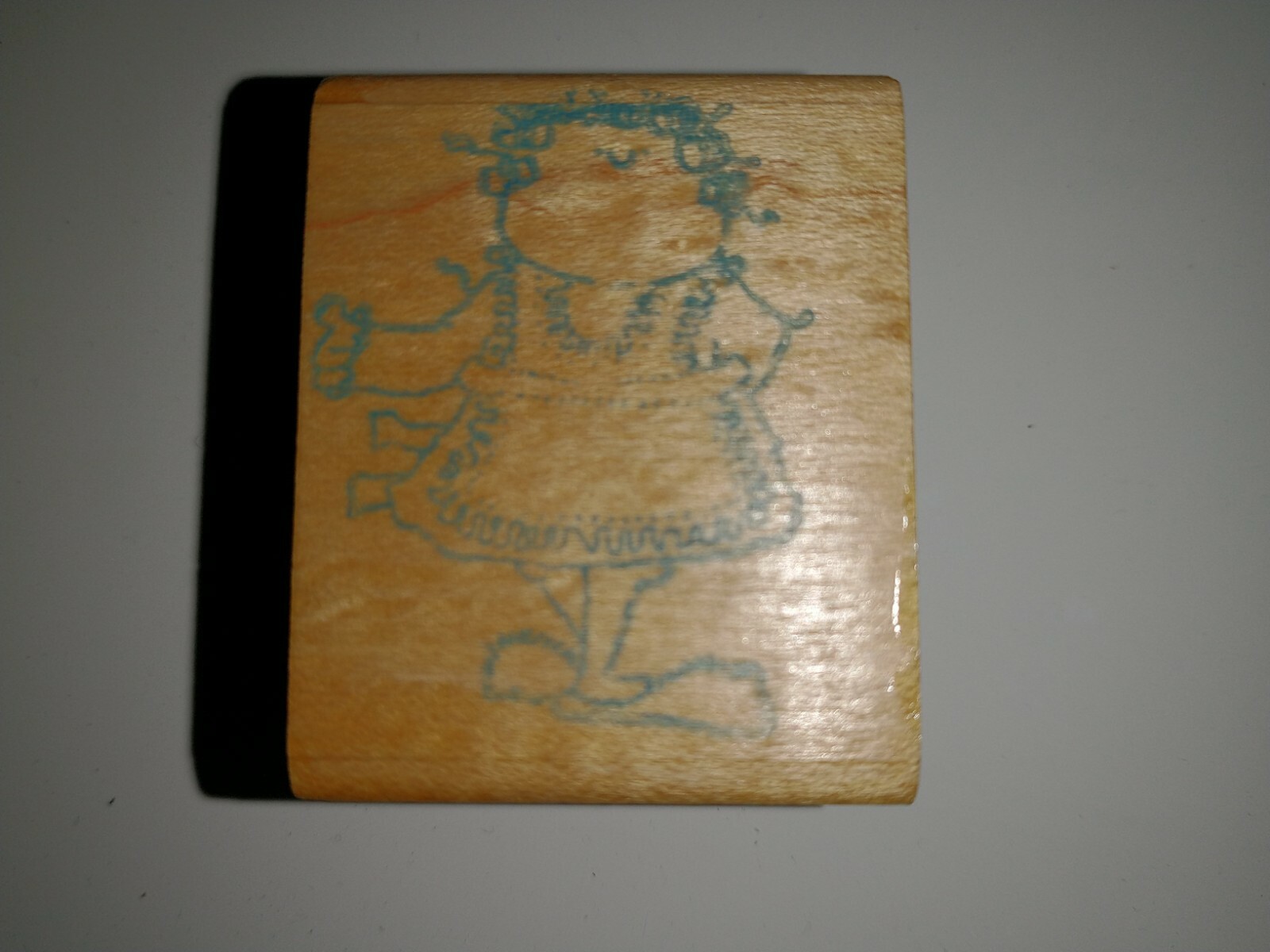 Rubber Stamp Wood Mount VTG Cartoon Artist Girl Woman In Dress Giving Thumbs Up