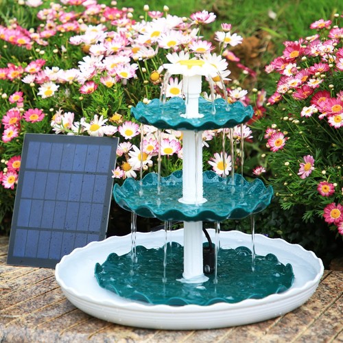 Solar Springbrunnen 3 Stufige Vogelfütterer für Draußen,Vogelbad Solarbrunnen - Bild 3 von 9