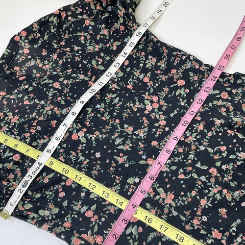 Vtg Albert Nipon Dress Size 11 S ? Floral Balloon Sleeve Pintuck Black Pink 70s - Picture 5 of 15