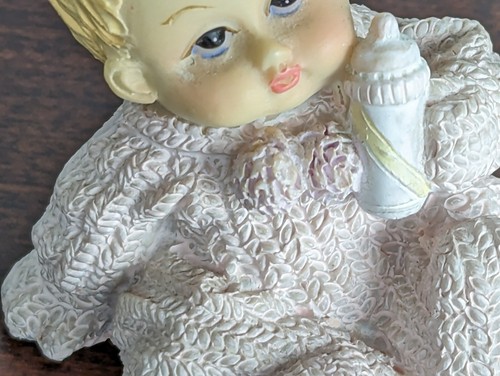 Baby Girl Figurine Textured Pink Winter Outfit Holding Bottle Bows Blonde - Picture 6 of 21