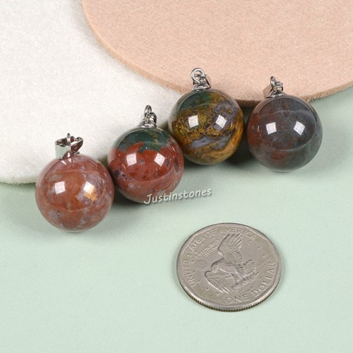 20mm Gemstone Carved Round Ball Pendant Necklace 22" - Picture 155 of 173