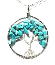 Silver Tone Turquoise Semi Precious Stone Tree Of Life 20" Necklace-NWOT (#3005)