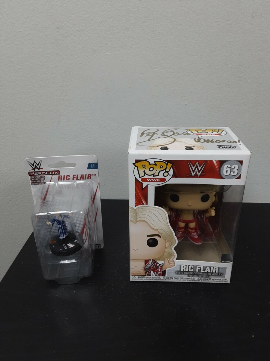 Ric Flair Authentic Signed Funko Pop WWE Figure + heroclix figure