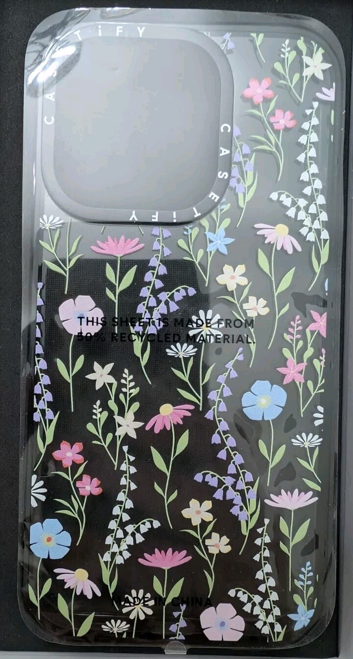 CASETIFY Pink Pastel Floral Clear Black iPhone 15 Pro Compact Case-image