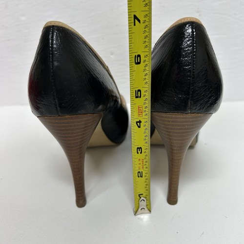 Steve Madden black patent leather pumps size 10M Peep Toe Buckle Coquette Office - Picture 5 of 8