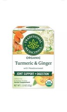 Organic Turmeric W/ Meadowsweet Ginger Herbal. Tea, 16 Tea Bags Exp:02/2027