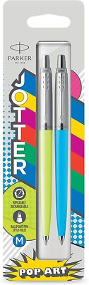Parker Jotter Ballpoint Pens Pop Art Stainless Steel & Yellow & Blue New In Pack