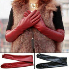 Womens Long Leather Gloves Opera Costume Party Prom Wedding Finger Warm Mitten