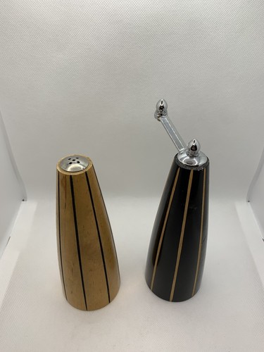 Bounds Retro Modern Design Striped Wooden Salt Shaker and Pepper Mill, Dated - Picture 2 of 19