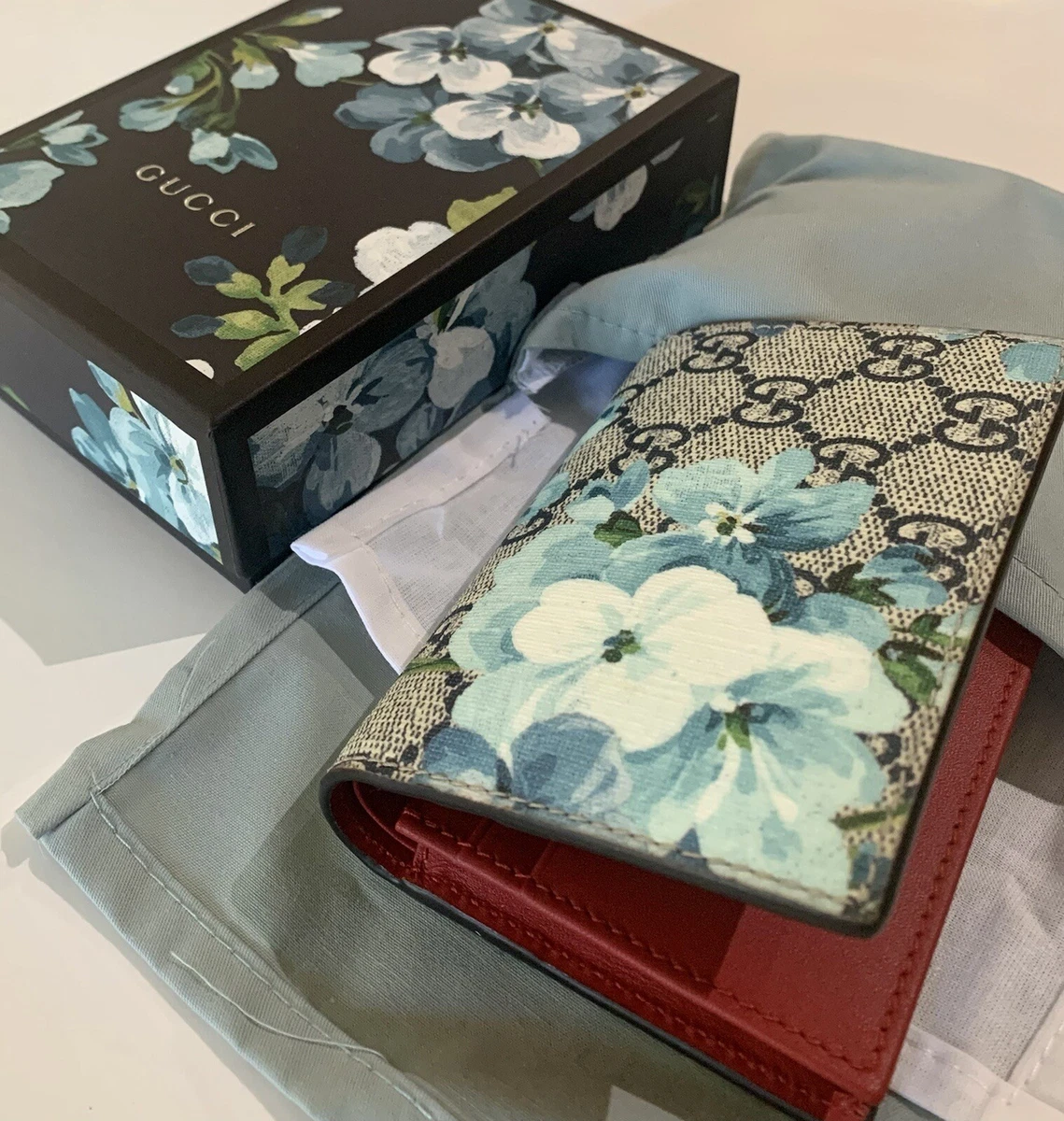 NIB Gucci GG Floral Blue Bloom Wallet Card Case