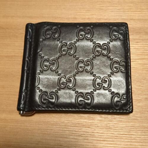 Gucci Money Clip Wallet Bifold GG Striped Black Leather Unisex - Photo 1/13