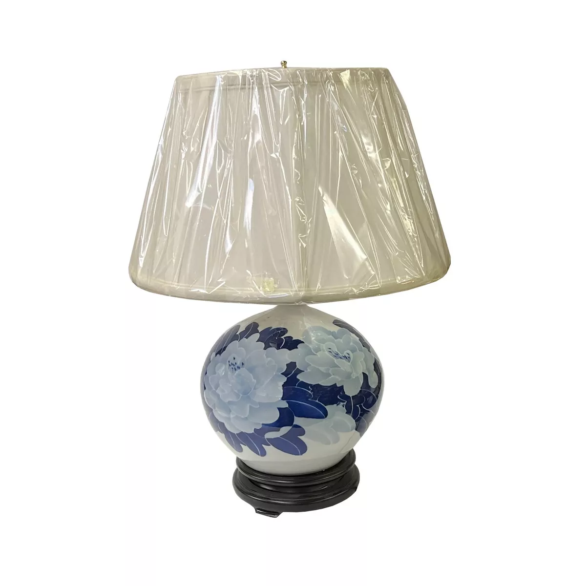 Chinese Blue White Flower Porcelain Round Base Table Lamp ws2653