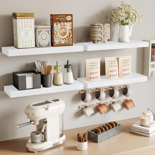 Set of 4 Floating Wall Shelves Picture Ledge Display Rack Book Hanging Shelf UK - Picture 8 of 17